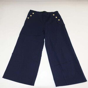 Chico's Women's Pull On Wide Leg Cropped Pants Size 12 Navy Blue 25" Inseam